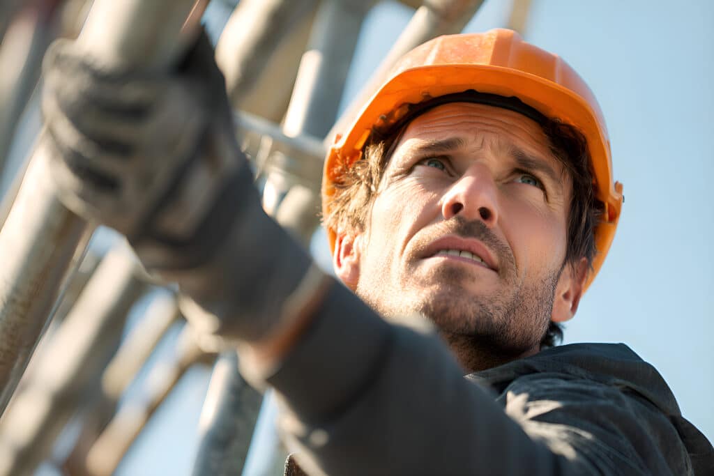 man werkt in de steigerbouw